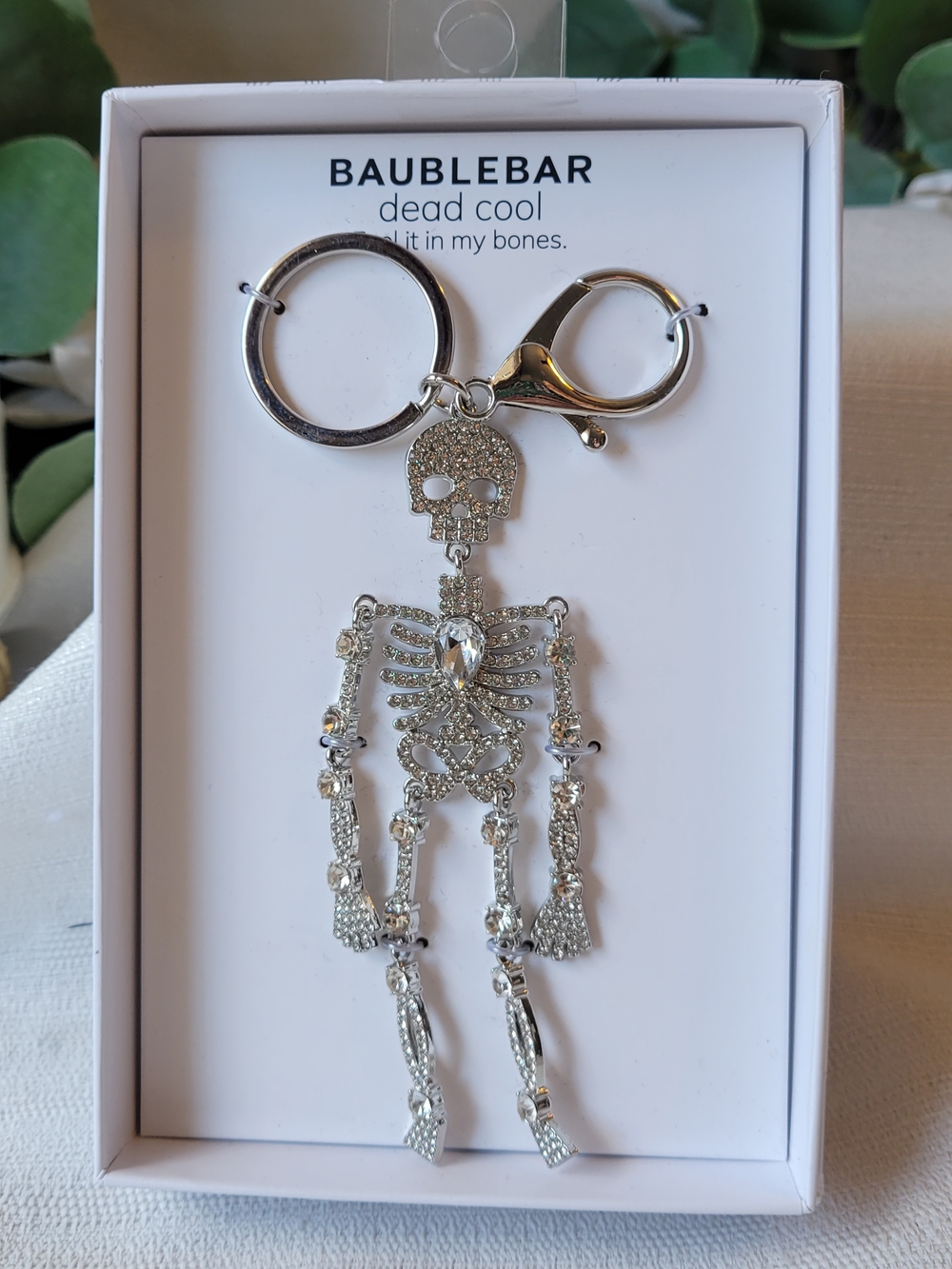 BaubleBar Silver Crystal Skeleton Key & Card Holder Charm